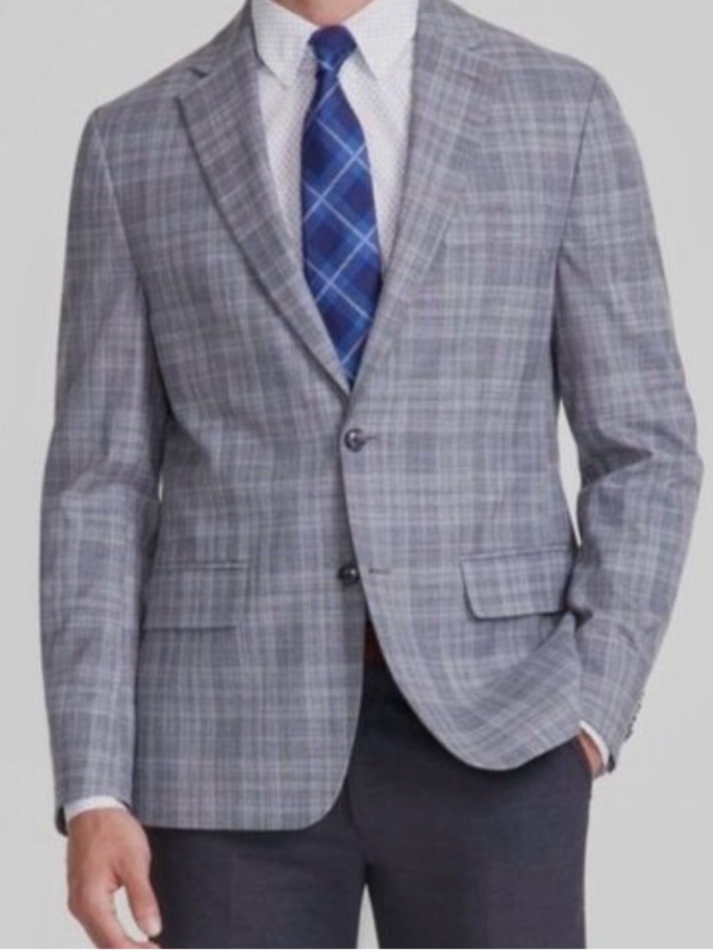 Tommy Hilfiger 44R Gray Plaid Men's Blazer - Classic Tailored Fit